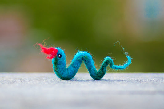Karma Cat Backyard Friends Felted Wool Snake Cat Toy in Turquoise