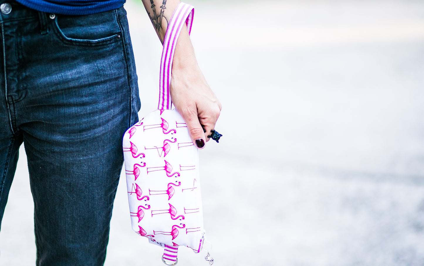 Cosmetic Bag Dog Leash Bag Wristlet Purse with Foodsafe Waterproof Lining Flamingo Dance