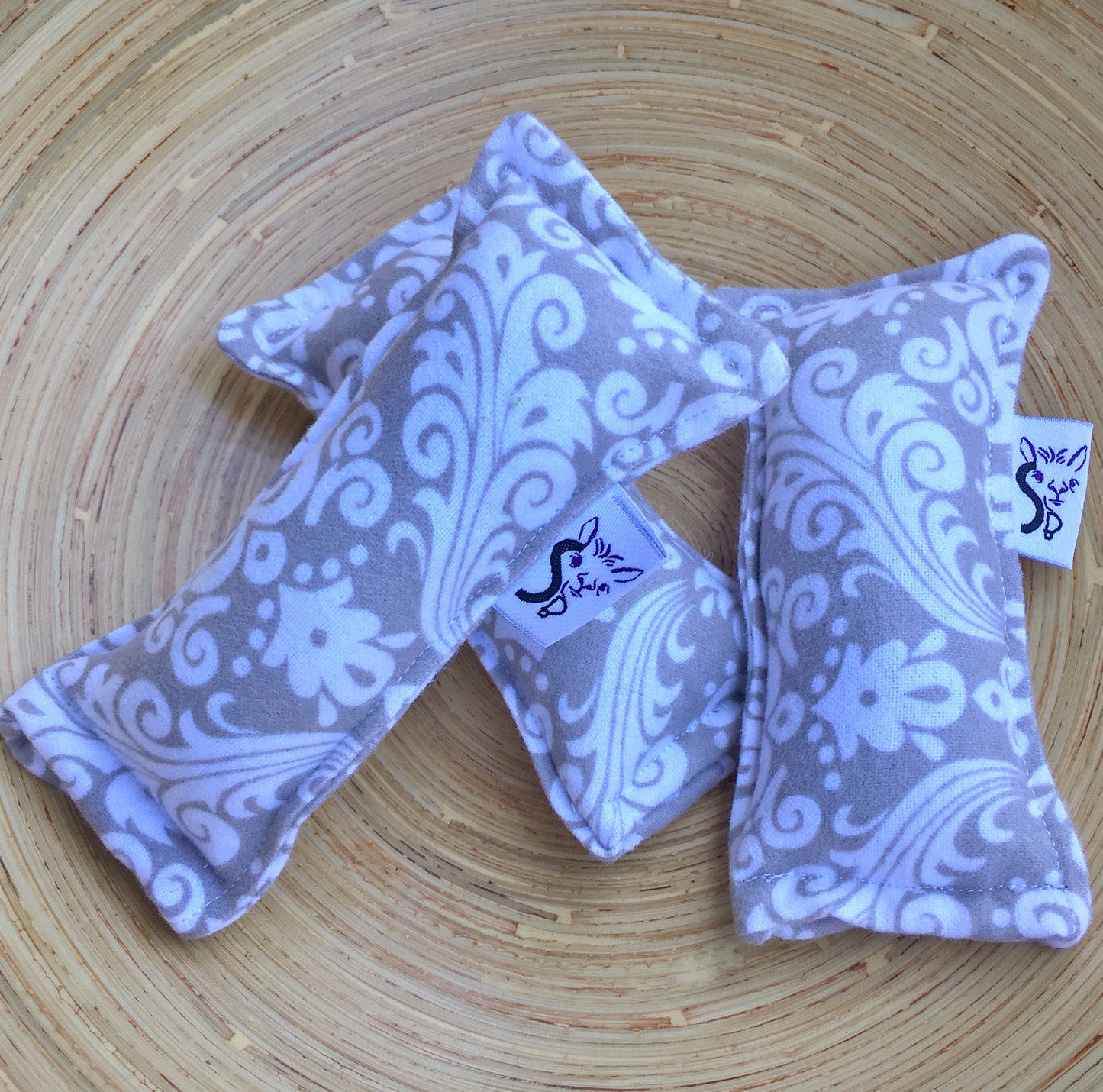 Flannel Mini Kitty Nip Kicker Catnip Toy in Silver Damask