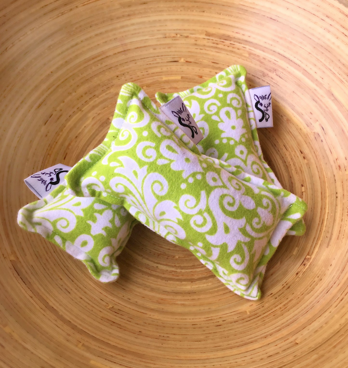 Flannel Mini Kitty Nip Kicker Catnip Toy in Lime Damask