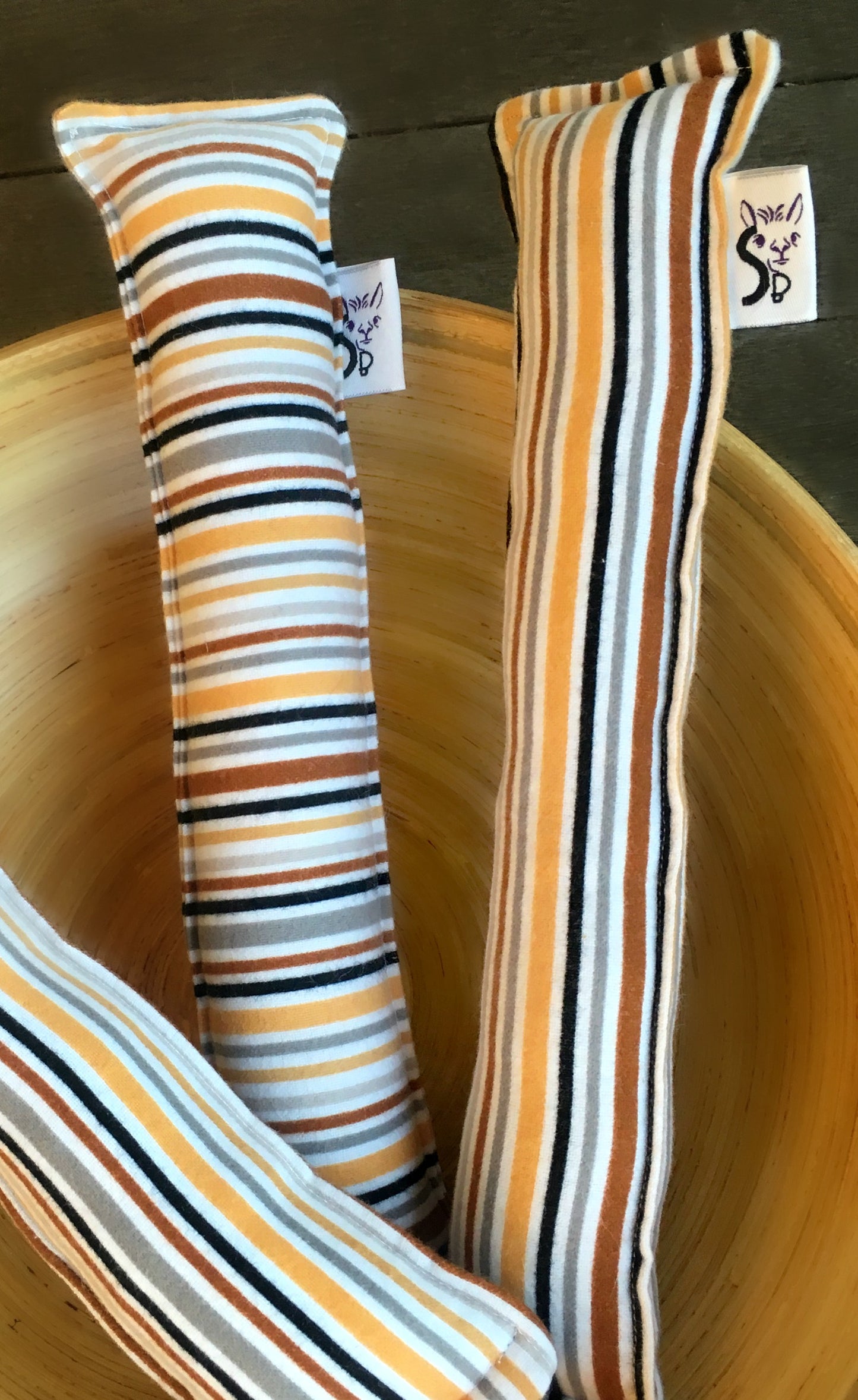 Flannel Kitty Nip Kicker Catnip Toy in Brown Pajama Stripe