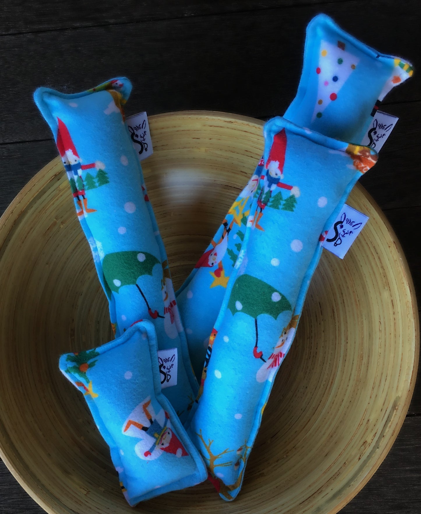 Flannel Kitty Nip Kicker Catnip Toy in Aqua Gnome for the Festive Season