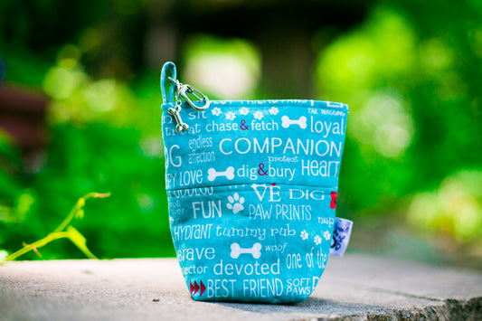 Fun Upgraded Treat and Pickup Bags Carry Pouch Dog Wisdom Aqua Blue Food Safe Waterproof Lining DHead Bolt