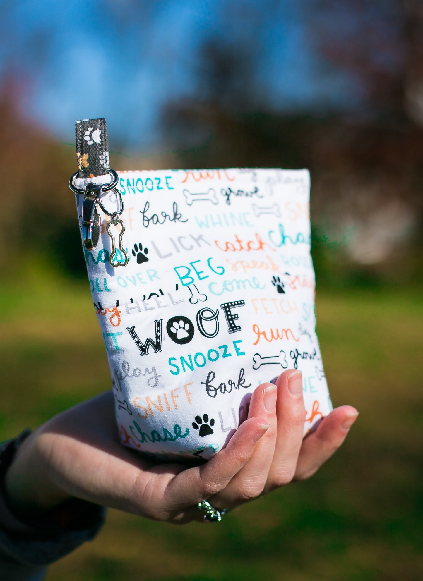 Fun Premium Treat and Pickup Bags Carry Pouch Food Safe Waterproof Lining Choice of Clasps Dog Lover Words OUT OF PRINT