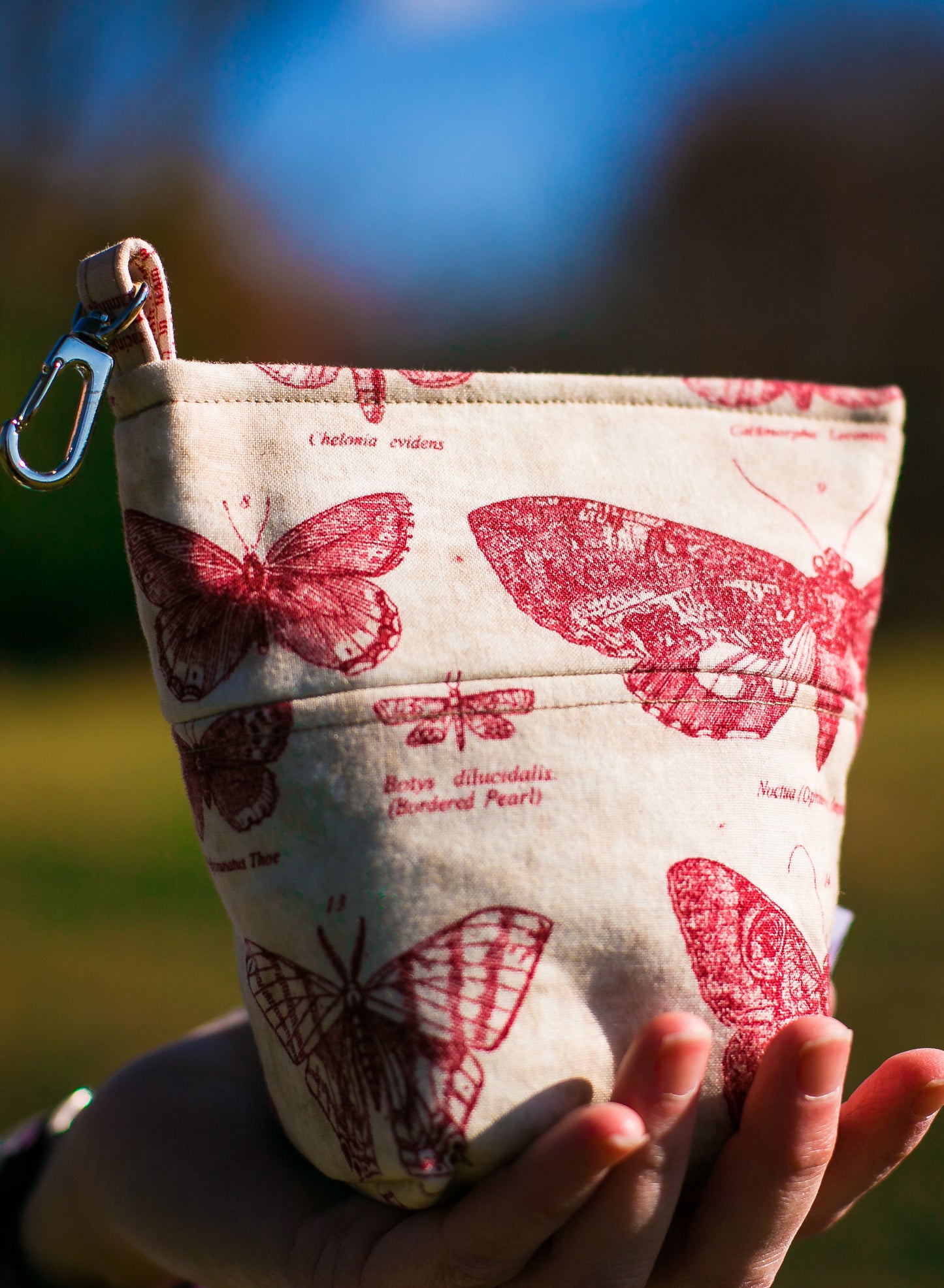 Fun Upgraded Treat and Pickup Bags Carry Pouch Pooch Pouch Accessory Leash Bag for Dog Waste Bags in Eclectic Elements Butterflight Butterfly Red Magnet Closure