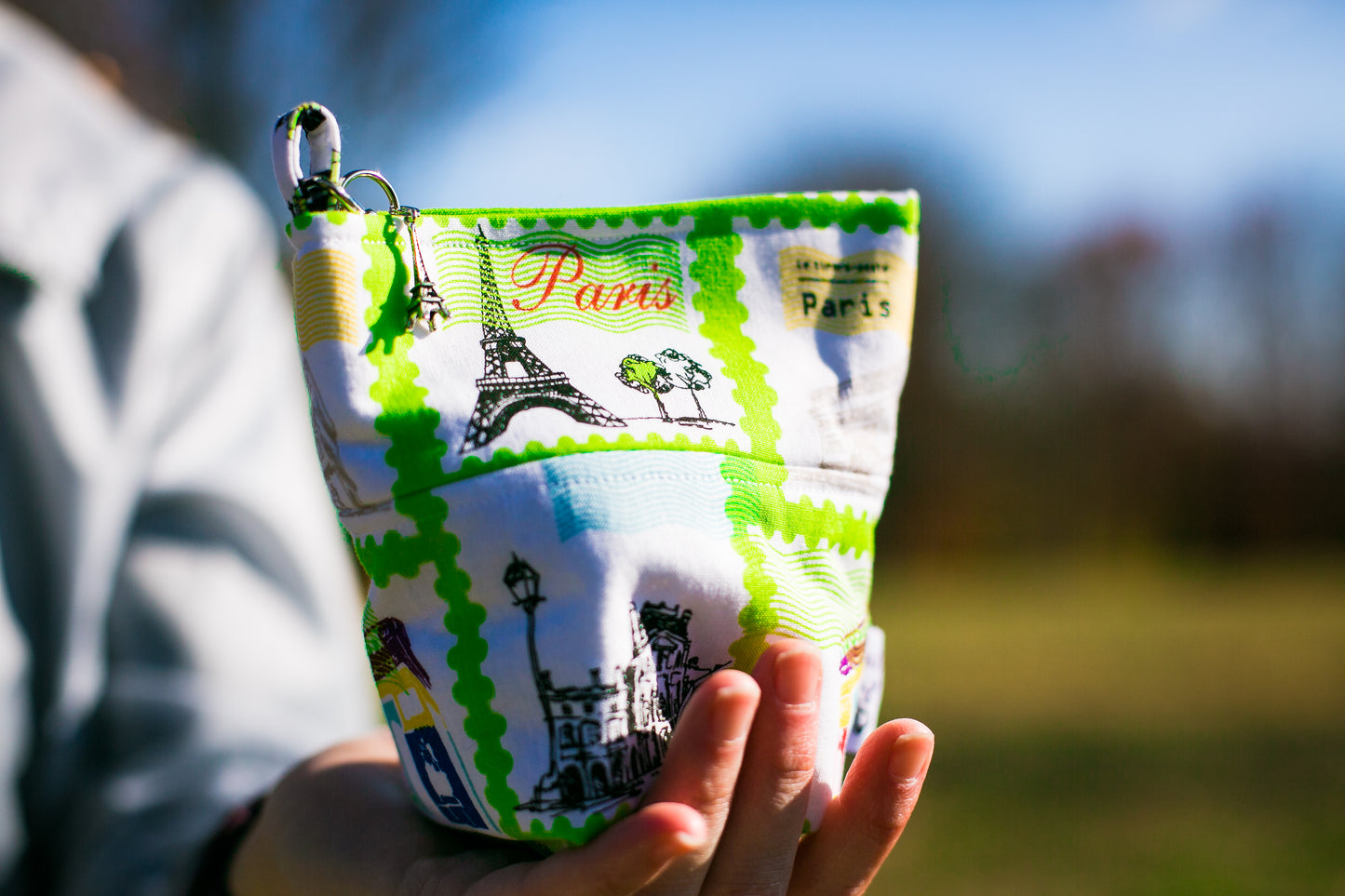 Fun Premium Treat and Pickup Bags Carry Pouch Food Safe Waterproof Lining Choice of Clasps Pepe in Paris Eiffel Tower