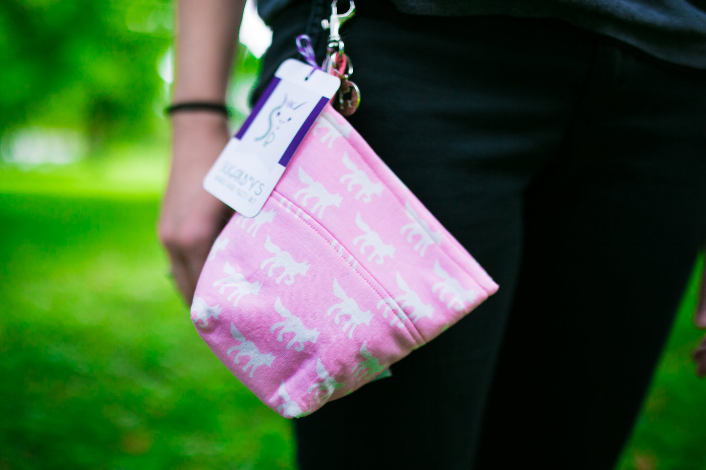 Fun Premium Treat and Pickup Bags Carry Pouch Food Safe Waterproof Lining Choice of Clasps Pink Foxes