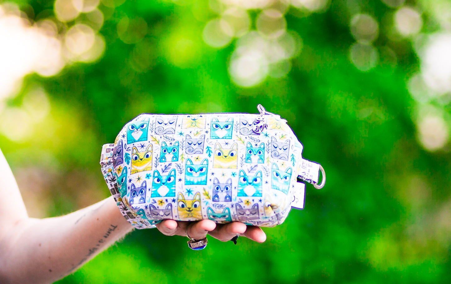 Cosmetic Bag Dog Leash Bag Wristlet Purse with Foodsafe Waterproof Lining Tiki Kitty