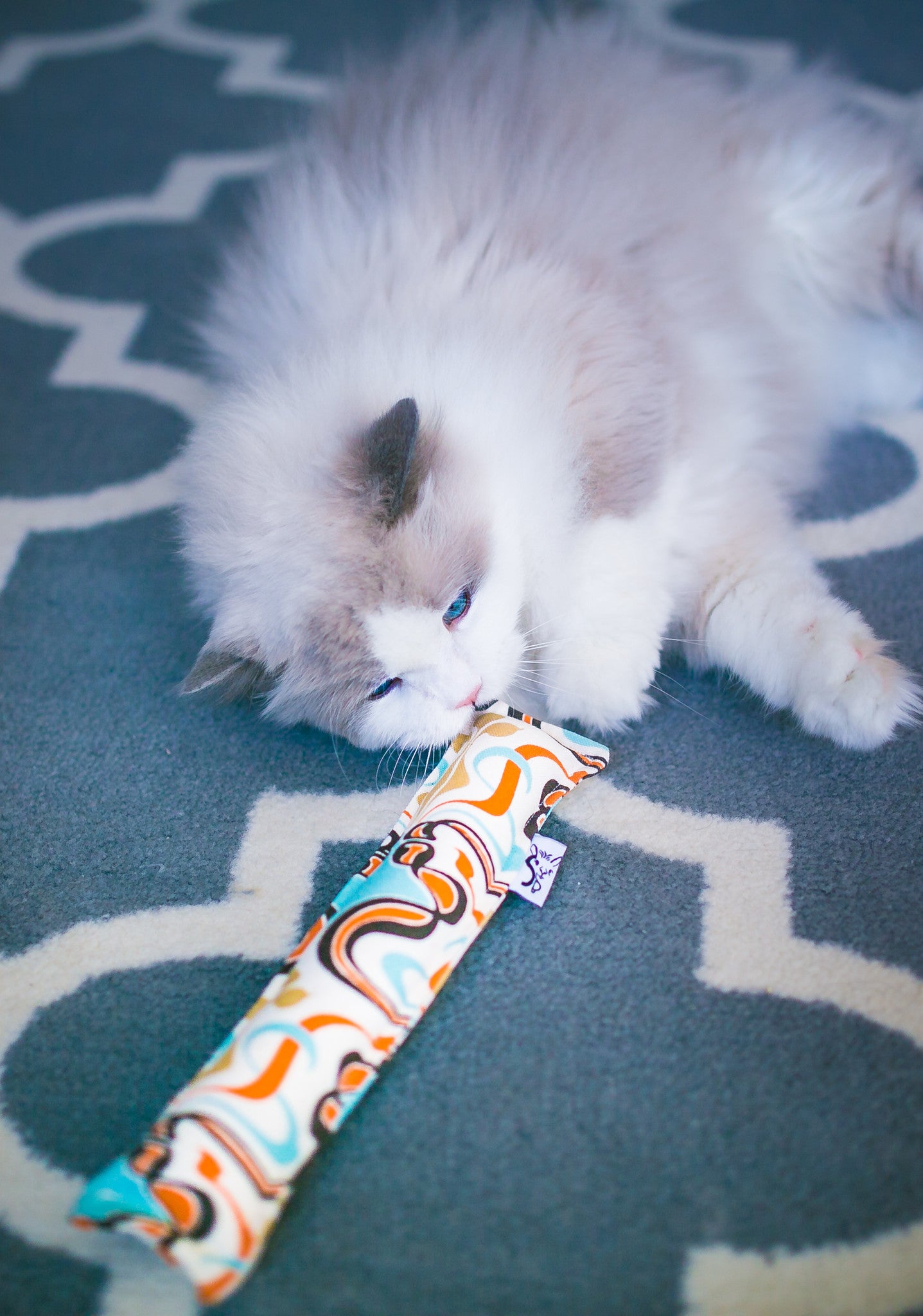Twill Kitty Nip Kicker Catnip Toy in Powder Blue Osborne or Suzani