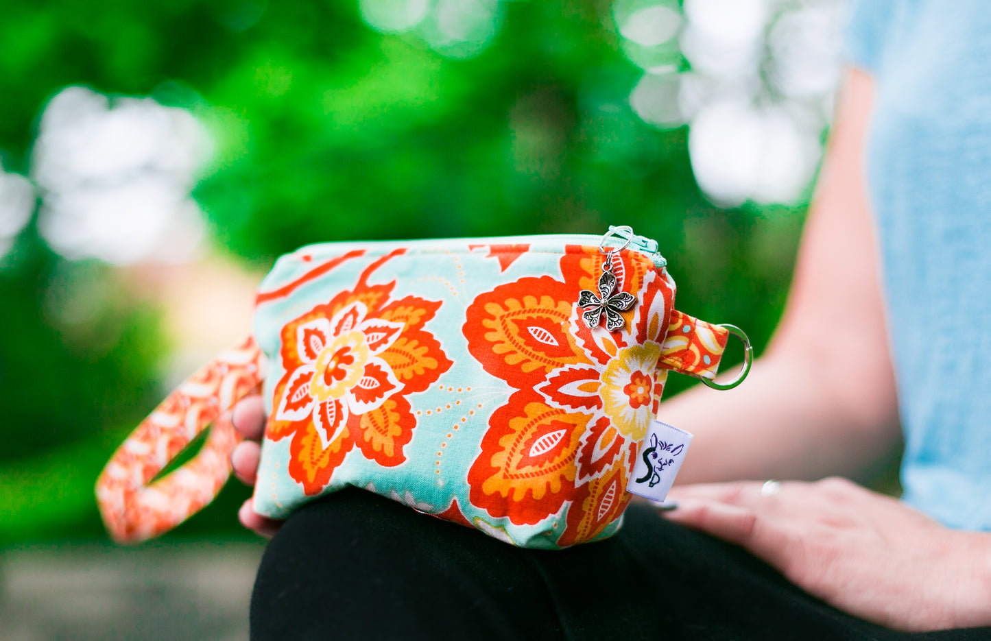 Cosmetic Bag Dog Leash Bag Wristlet Purse with Foodsafe Waterproof Lining Amber Heirloom Ornate Blooms