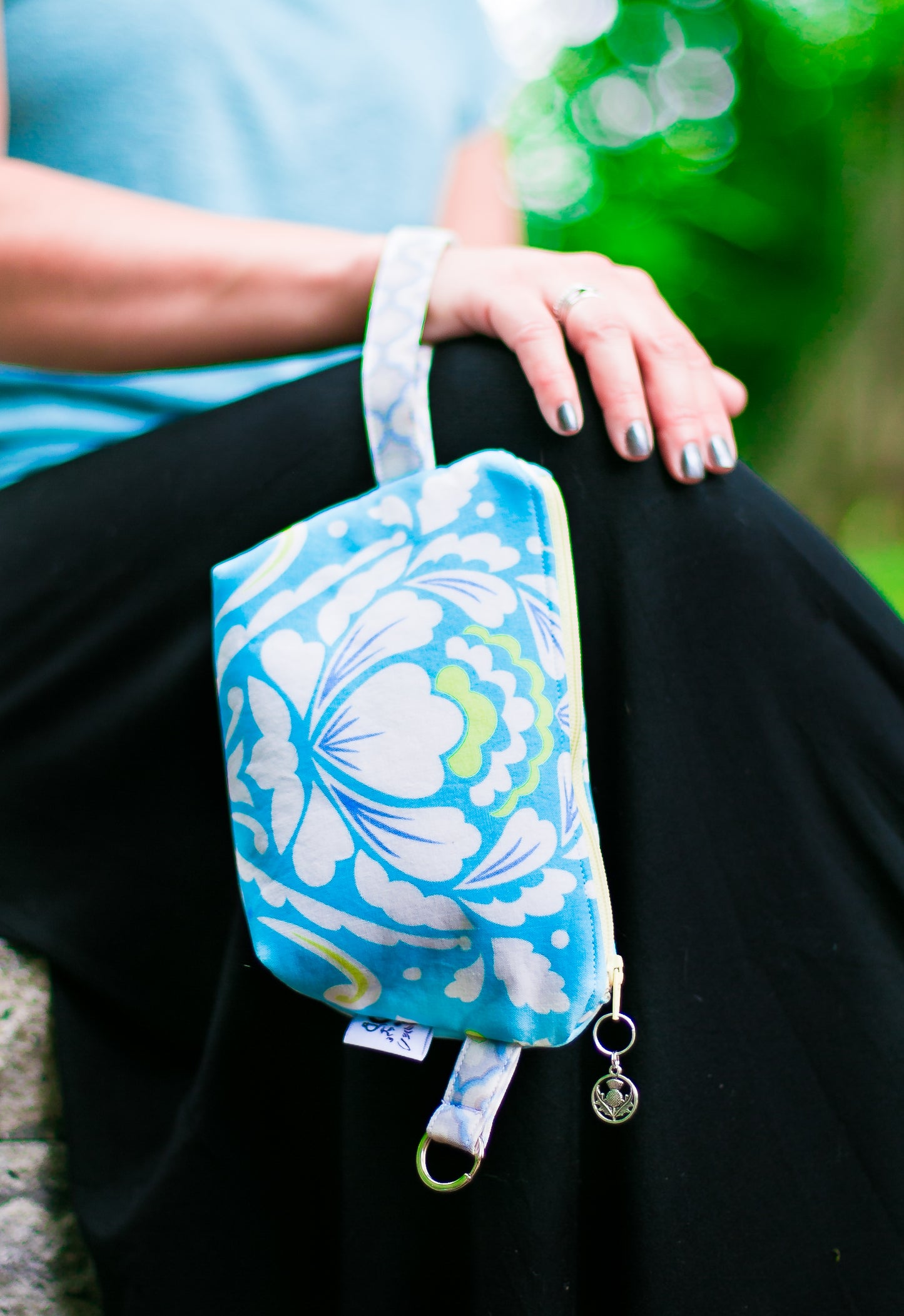 Cosmetic Bag Dog Leash Bag Wristlet Purse with Foodsafe Waterproof Lining Aqua Taza Medallion