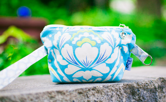 Cosmetic Bag Dog Leash Bag Wristlet Purse with Foodsafe Waterproof Lining Aqua Taza Medallion