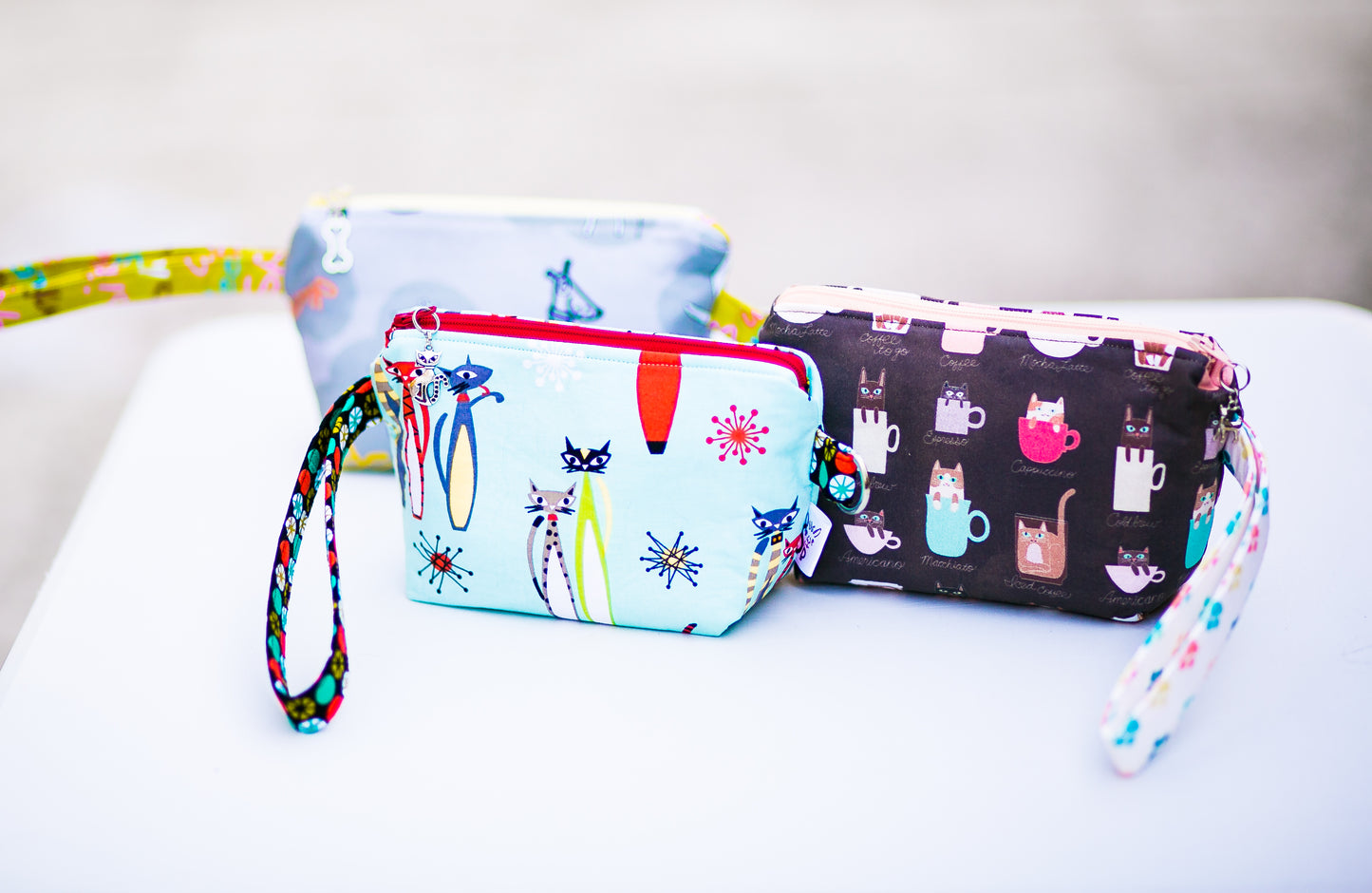 Cosmetic Bag Dog Leash Bag Wristlet Purse with Foodsafe Waterproof Lining Kokka Japan Potluck Mixed Fabric Koi Fish