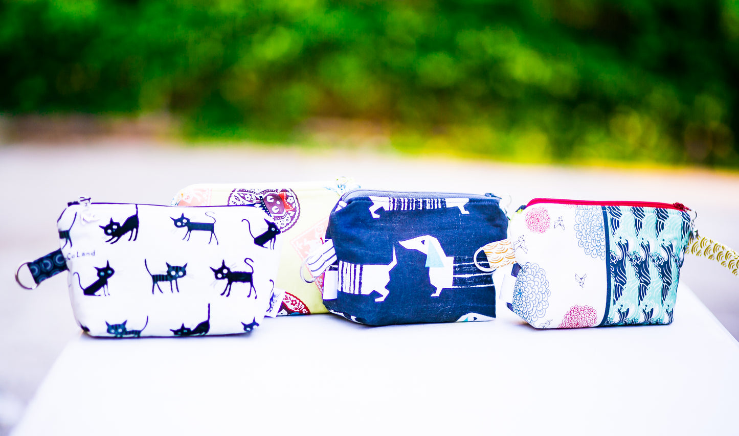Cosmetic Bag Dog Leash Bag Wristlet Purse with Foodsafe Waterproof Lining Kokka Japan Potluck Mixed Fabric Koi Fish