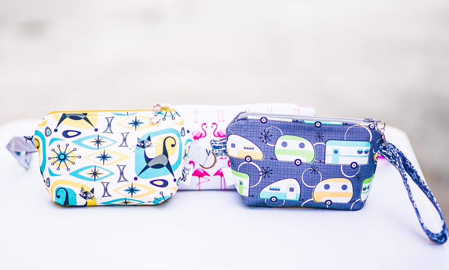 Cosmetic Bag Dog Leash Bag Wristlet Purse with Foodsafe Waterproof Lining Cocoland Medium Cats Japanese Cotton Canvas
