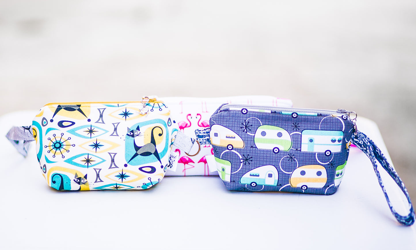Cosmetic Bag Dog Leash Bag Wristlet Purse with Foodsafe Waterproof Lining Kokka Japan Potluck Mixed Fabric Koi Fish