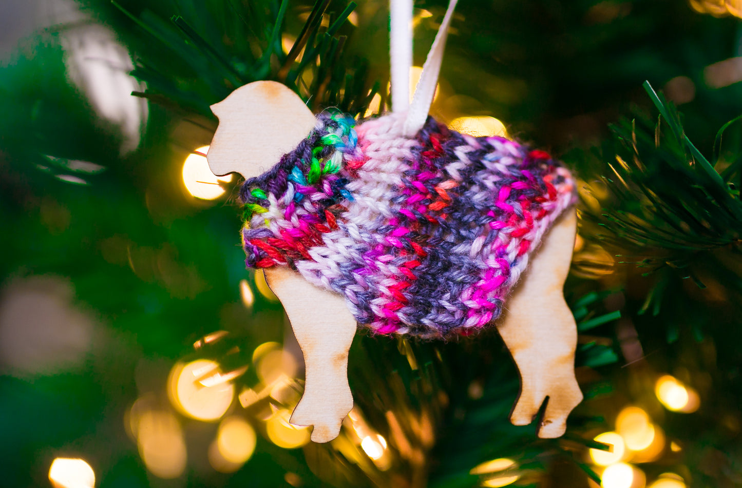 Holiday Decorations Ornaments Family of Sheep in Handknit Sweaters