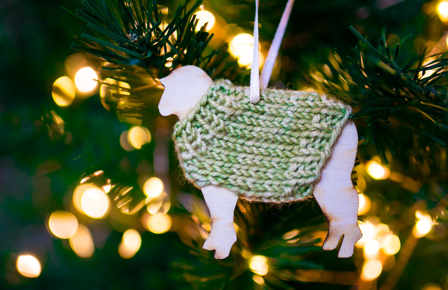 Holiday Decorations Ornaments Family of Sheep in Handknit Sweaters